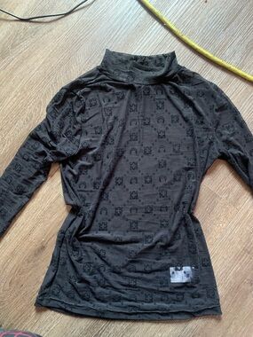 Marine Serre Black Semi-Sheer Long Sleeve Turtleneck with Moon Motifs